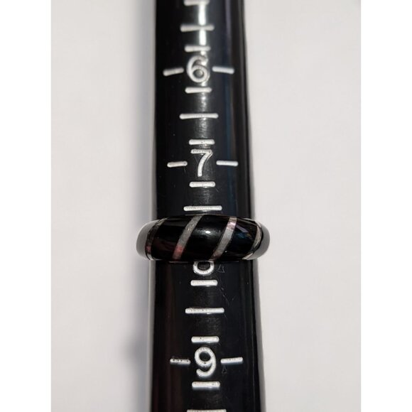 Sterling Silver Onyx Inlay Ring Size 8 Domed shrimp band Black ink onyx - Picture 1 of 14